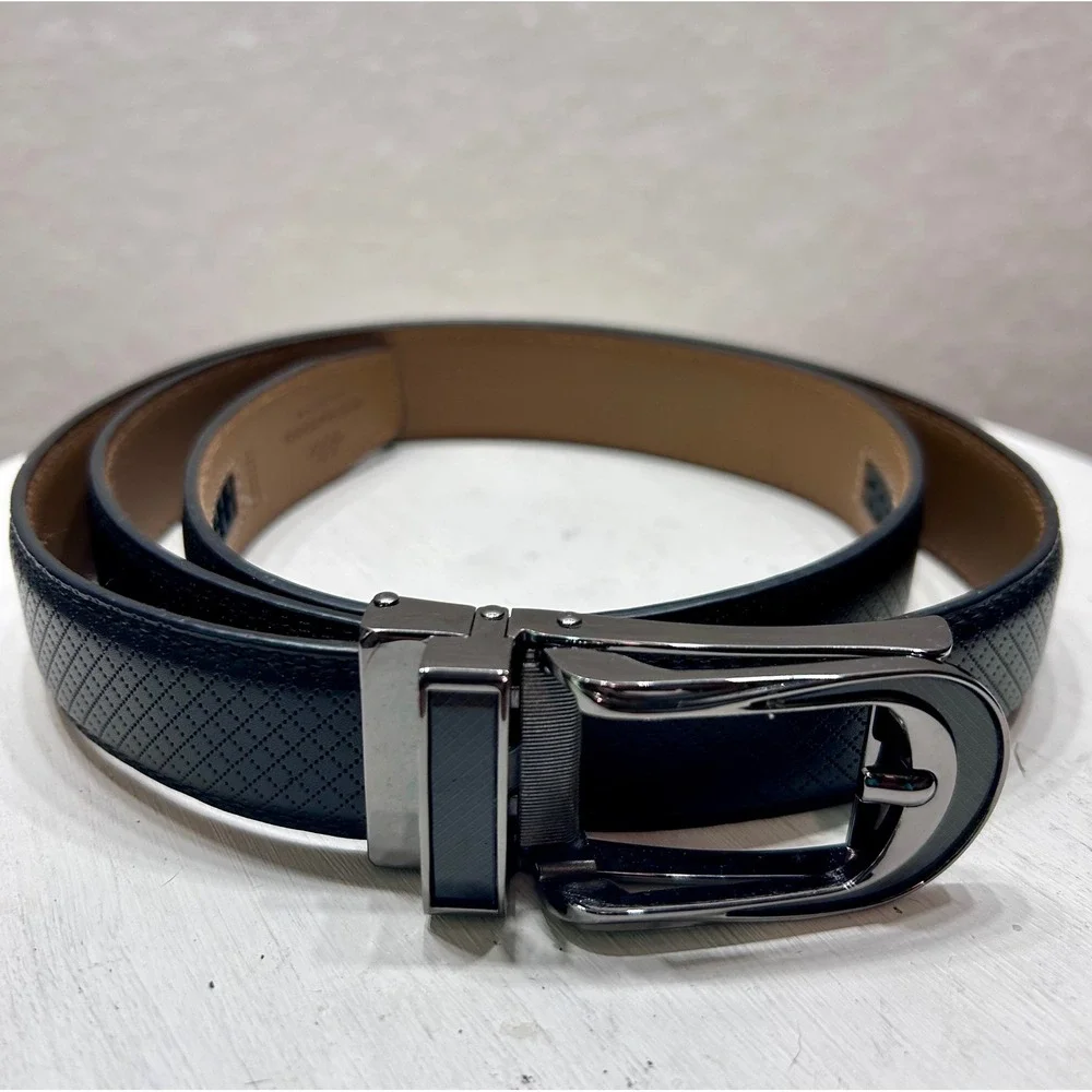 Mio Marino Linxx Mens Black Genuine Leather Ratchet Belt Gunmetal Buckle 38